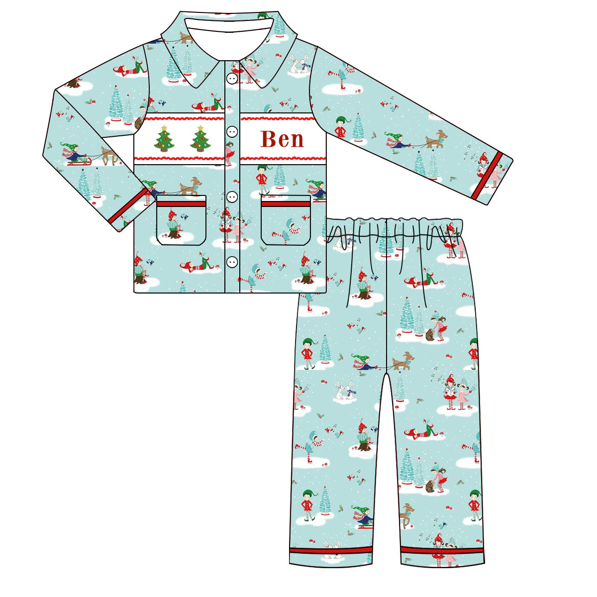 Personalised Blue Christmas Sleighing Boys Pyjamas