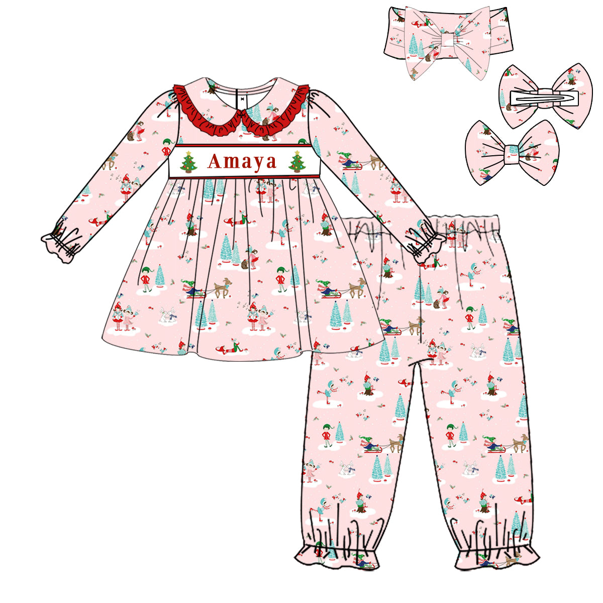 Personalised Pink Christmas Sleighing Girls Pyjamas