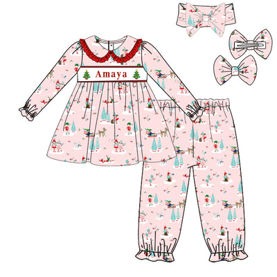 Personalised Pink Christmas Sleighing Girls Pyjamas