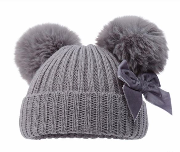 Grey Personalised Pom Pom Bow Hat