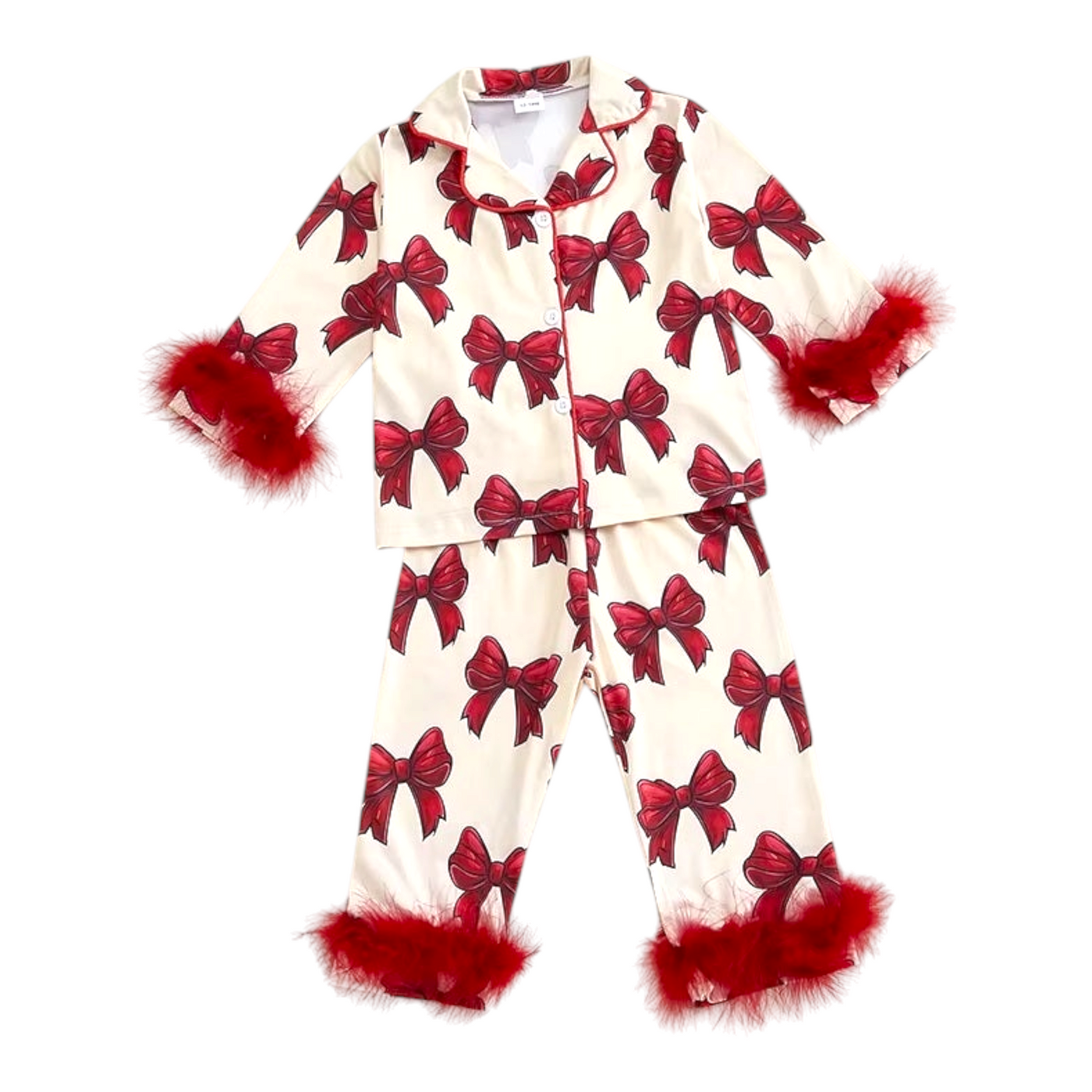 Childrens' Red Bow Christmas Feather Pyjamas