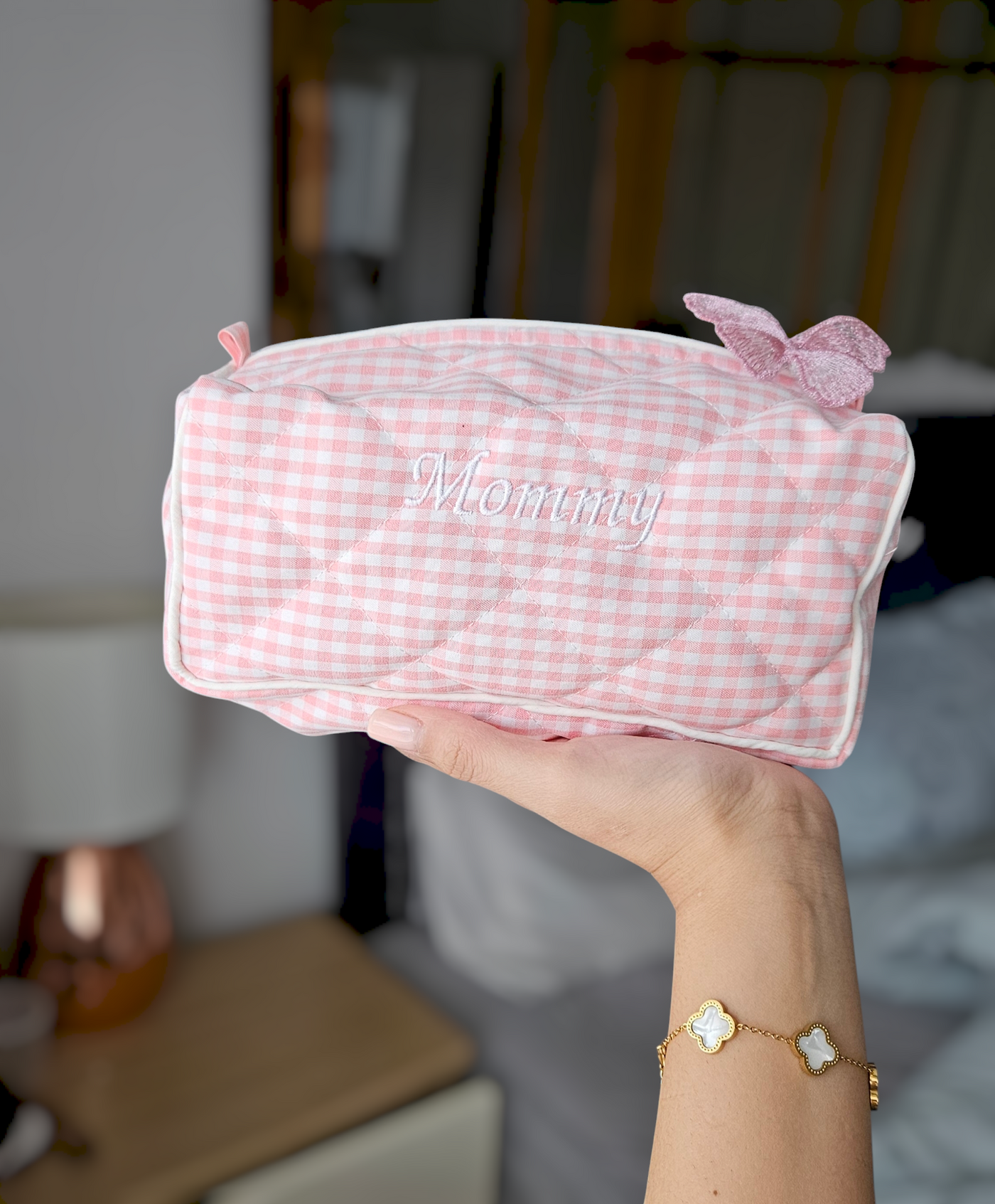 Pink Gingham Butterfly Organiser Bag