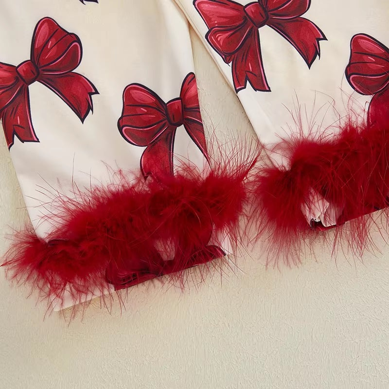 Childrens' Red Bow Christmas Feather Pyjamas