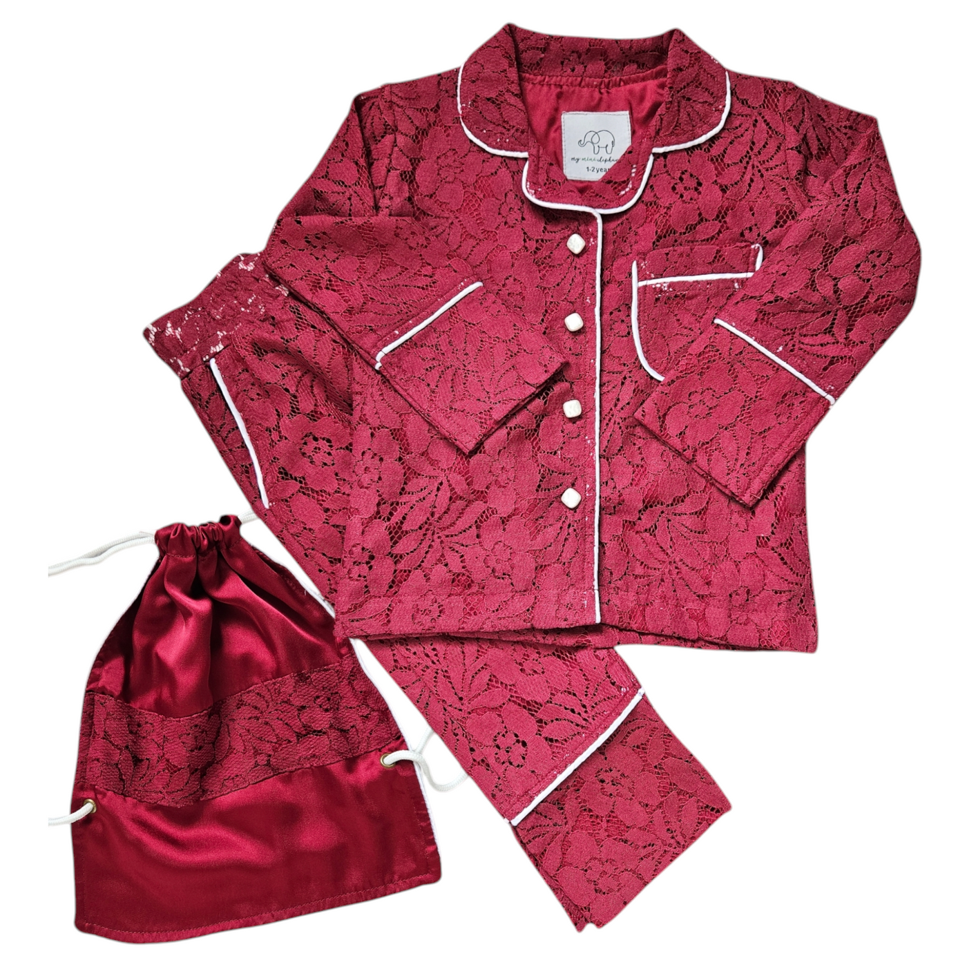 Childrens' Burgundy Lace Pyjamas