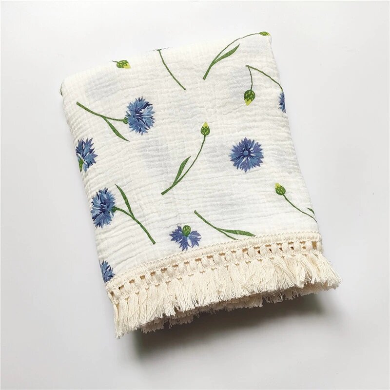 Blue Floral Cotton Swaddle