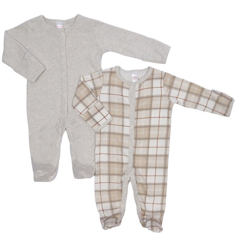 Checked & Grey Sleepsuits - 2 Pack