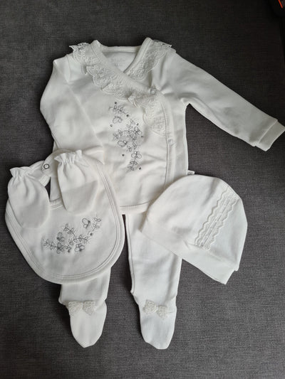 White Lace Embroidery 5 Piece Set