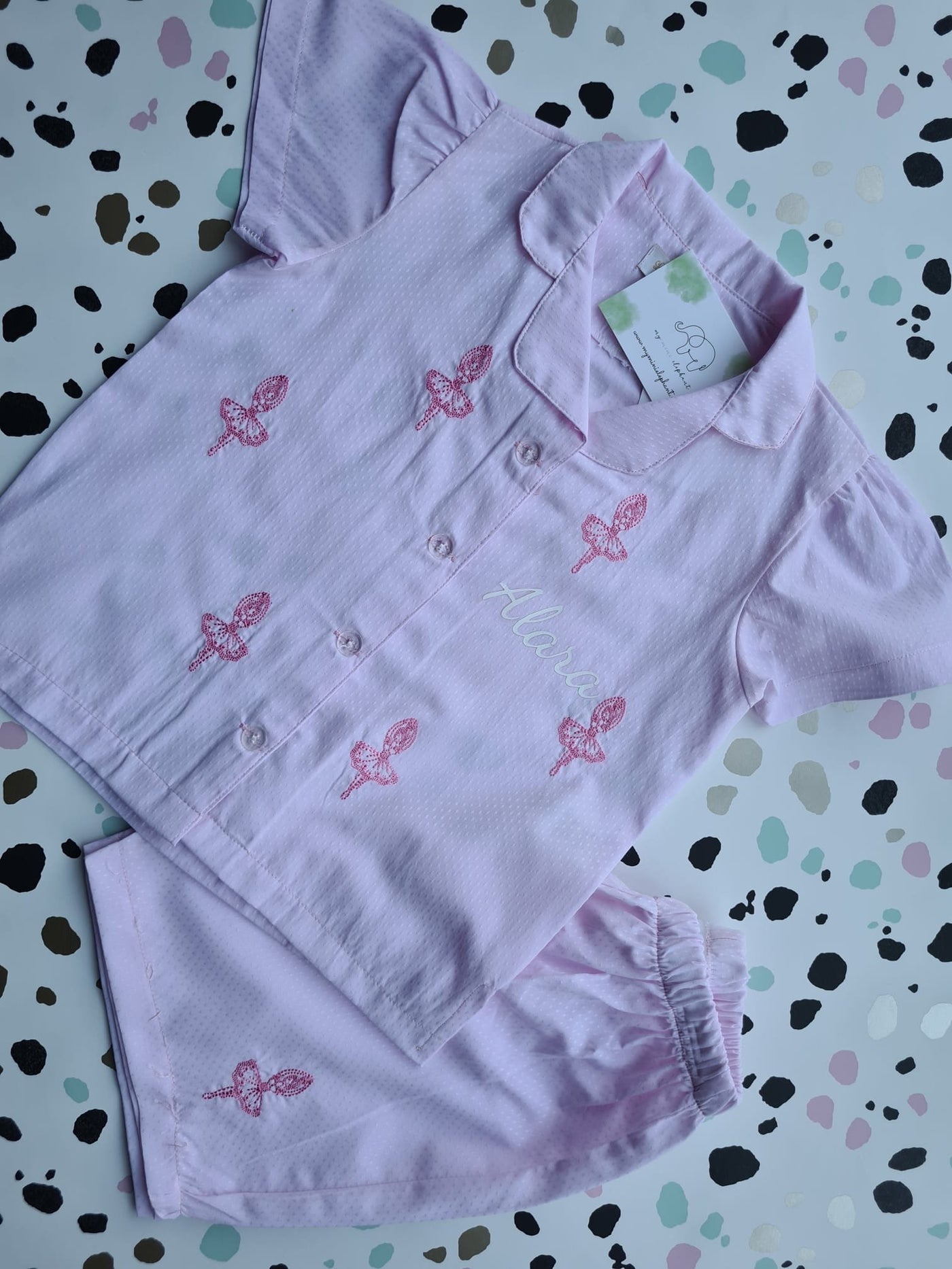 Pink Embroidered Ballerina PJ Shorts Set