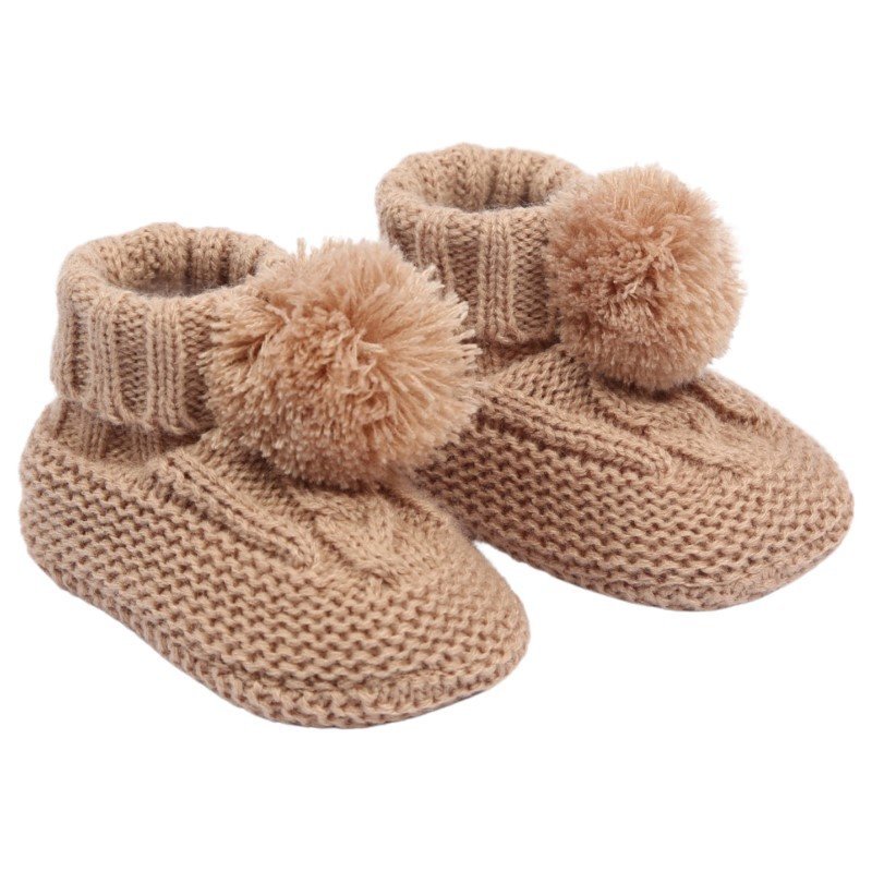 Light Coffee Cable Knit Booties