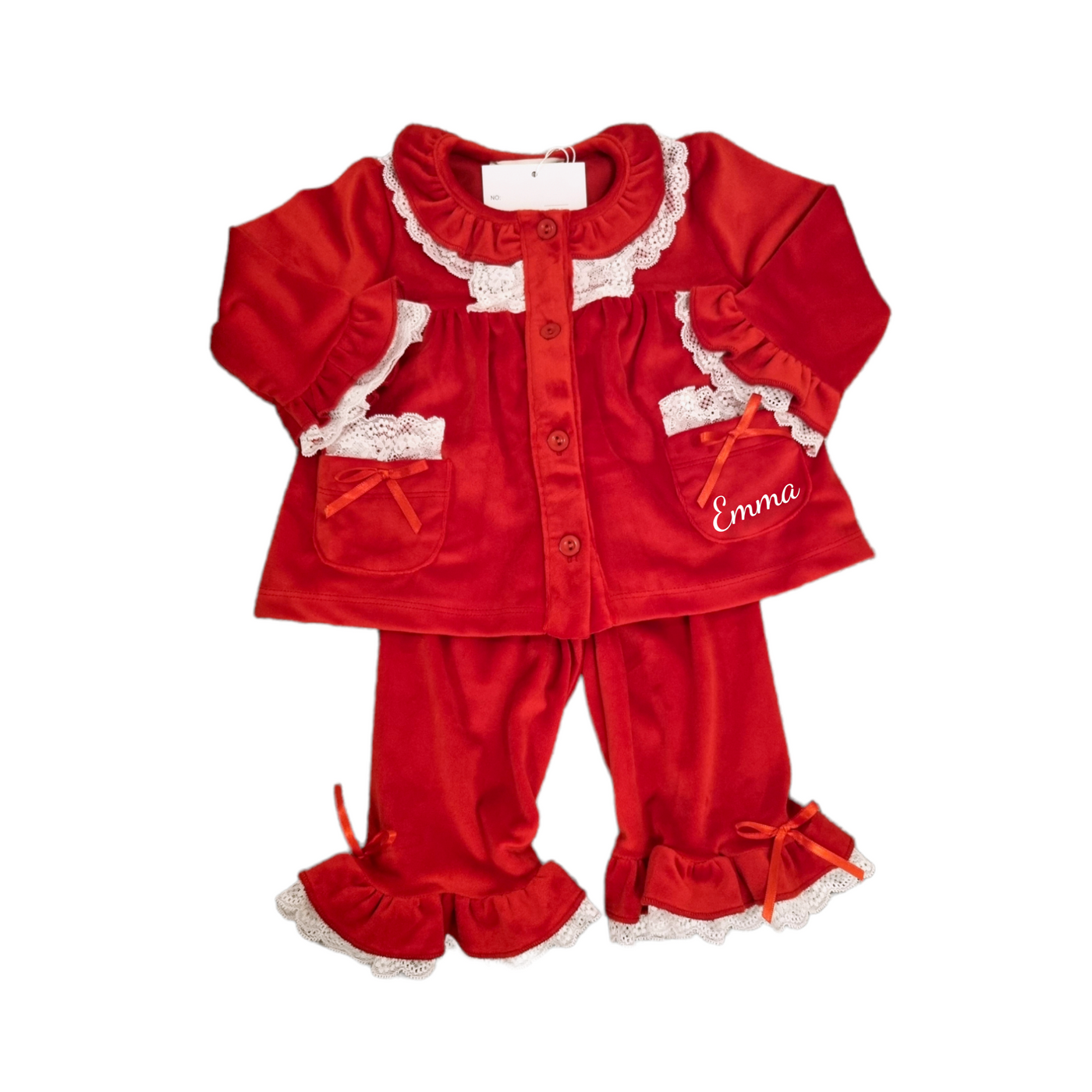 Red Velvet & Lace Personalised Christmas Pyjamas