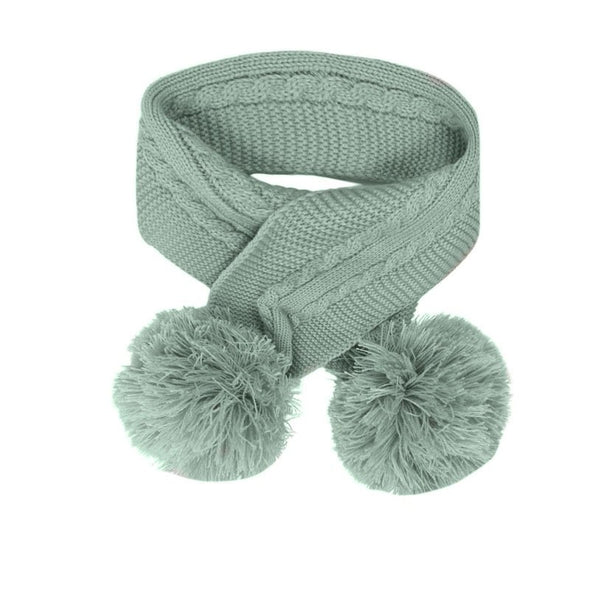 Sage Green Cable Knit Pom Pom Scarf – myminielephant