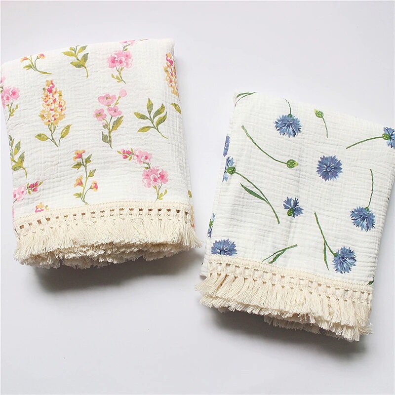 Blue Floral Cotton Swaddle