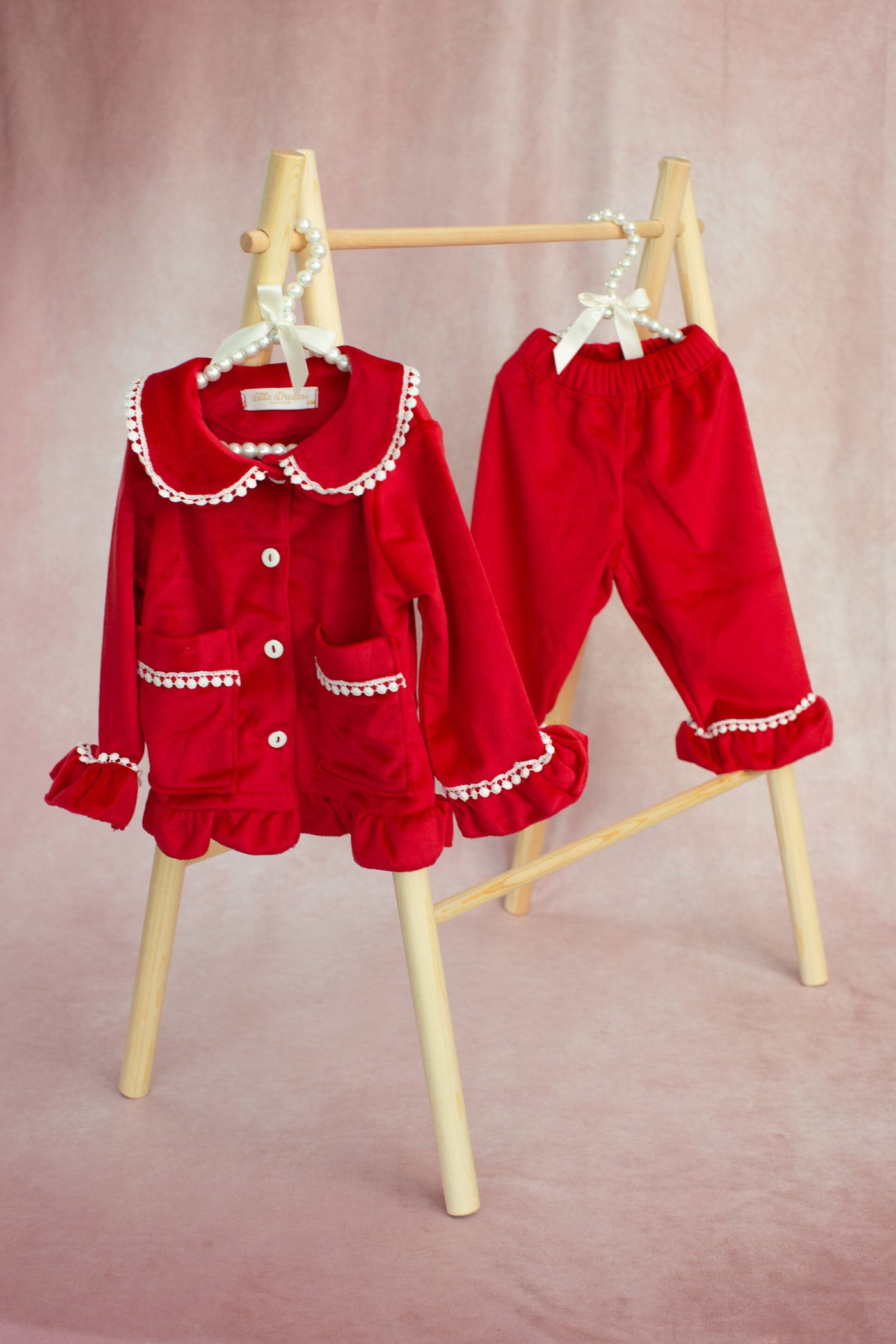 Red Velour Pyjama Christmas Set