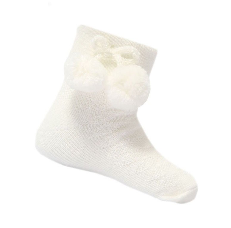 White Ankle Pom Pom Socks